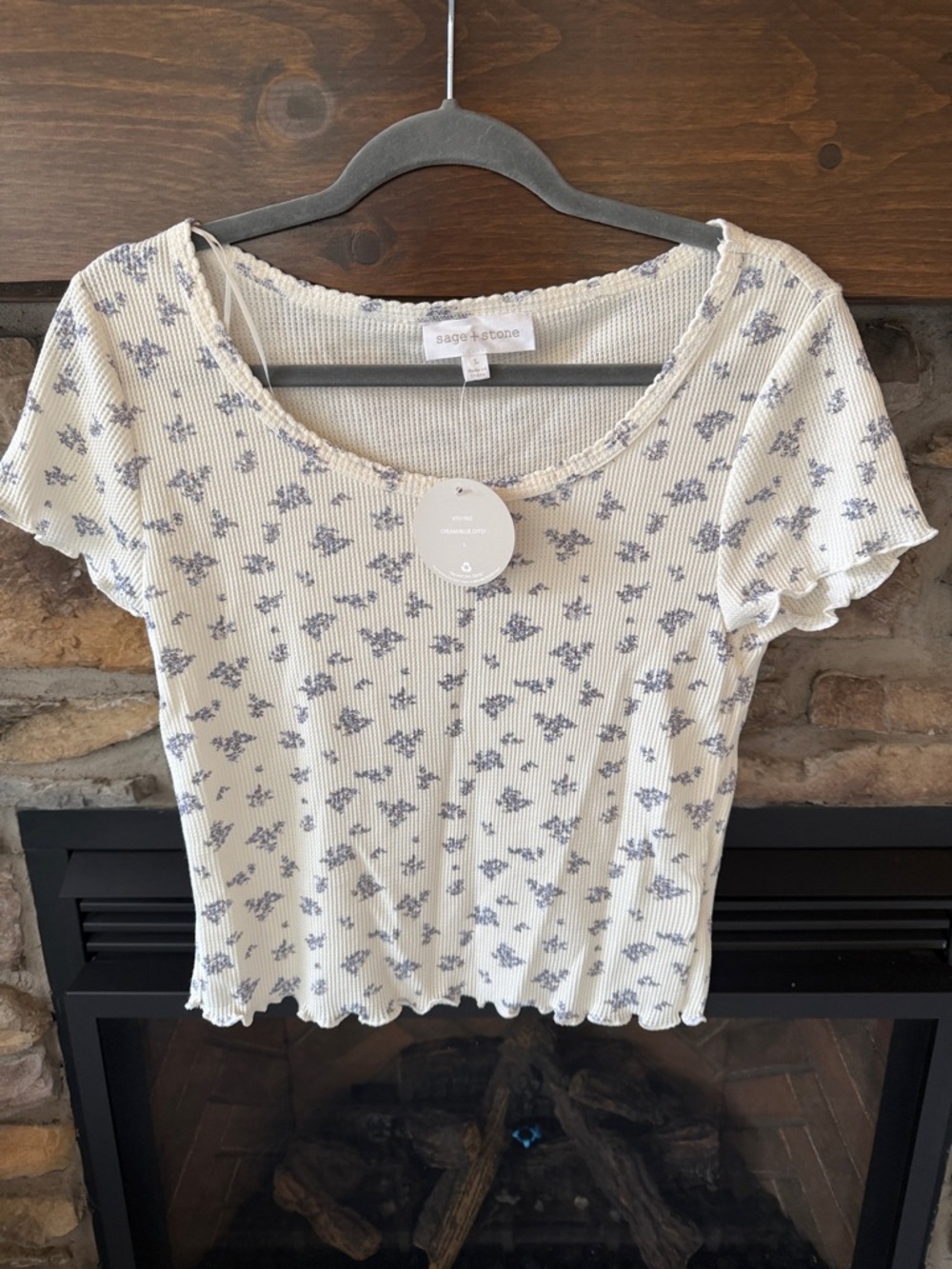 Sage & Stone Women's Cream Floral Ribbed Scoop Neck Top